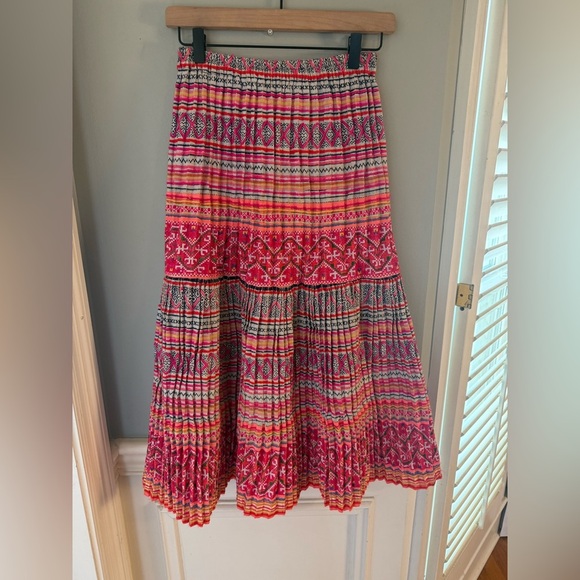 Boho Festival Maxi Skirt – Tiered Colorful Tribal Print – Elastic Waist S/M - Picture 1 of 6